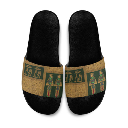 Egyptian God Osiris Slide Sandals Green Pharaonic Hieroglyphic Patterns