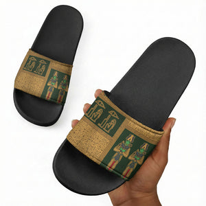 Egyptian God Osiris Slide Sandals Green Pharaonic Hieroglyphic Patterns