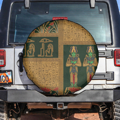 Egyptian God Osiris Spare Tire Cover Green Pharaonic Hieroglyphic Patterns