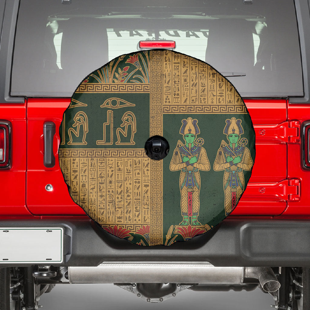 Egyptian God Osiris Spare Tire Cover Green Pharaonic Hieroglyphic Patterns