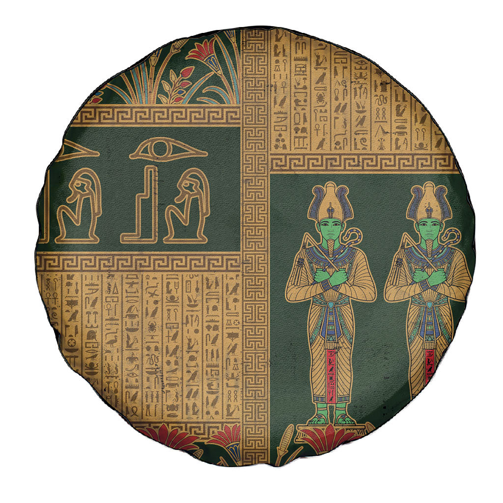 Egyptian God Osiris Spare Tire Cover Green Pharaonic Hieroglyphic Patterns
