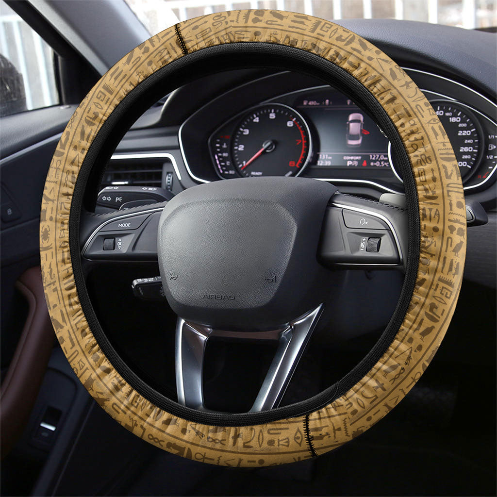 Egyptian God Osiris Steering Wheel Cover Green Pharaonic Hieroglyphic Patterns