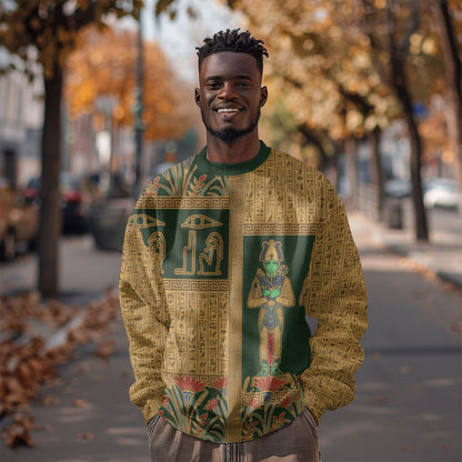 Egyptian God Osiris Sweatshirt Green Pharaonic Hieroglyphic Patterns