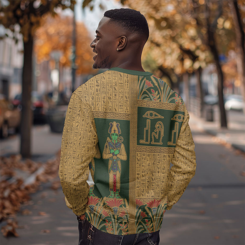 Egyptian God Osiris Sweatshirt Green Pharaonic Hieroglyphic Patterns