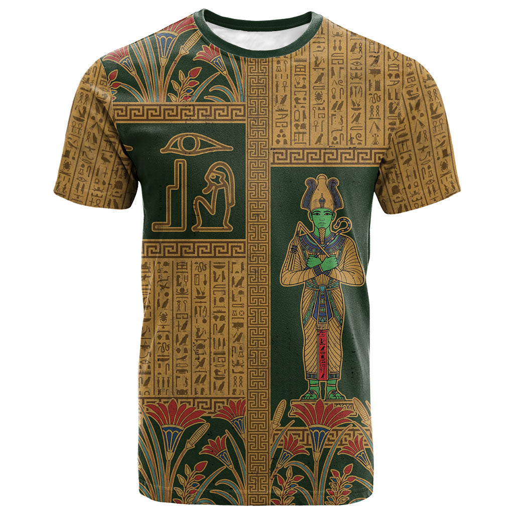 Egyptian God Osiris T shirt Green Pharaonic Hieroglyphic Patterns