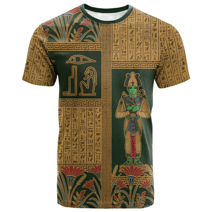 Egyptian God Osiris T shirt Green Pharaonic Hieroglyphic Patterns