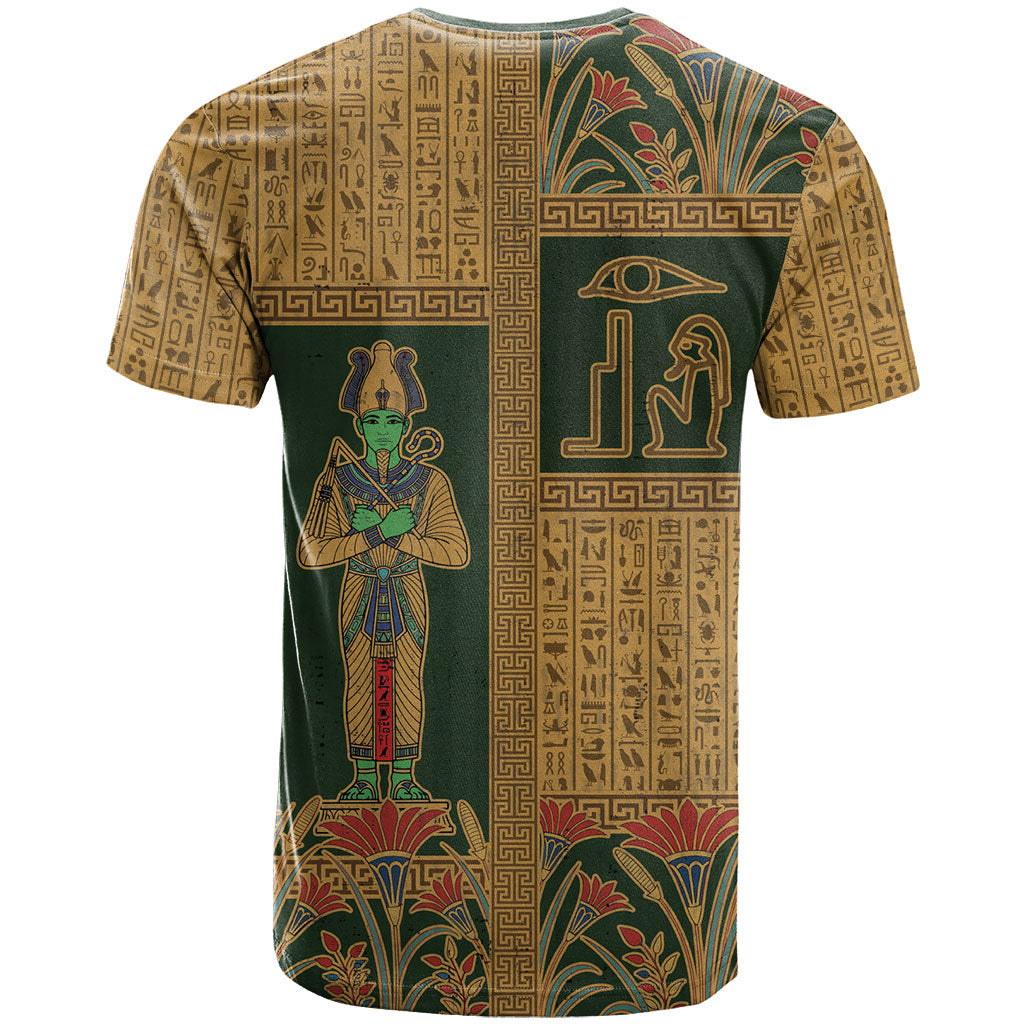 Egyptian God Osiris T shirt Green Pharaonic Hieroglyphic Patterns