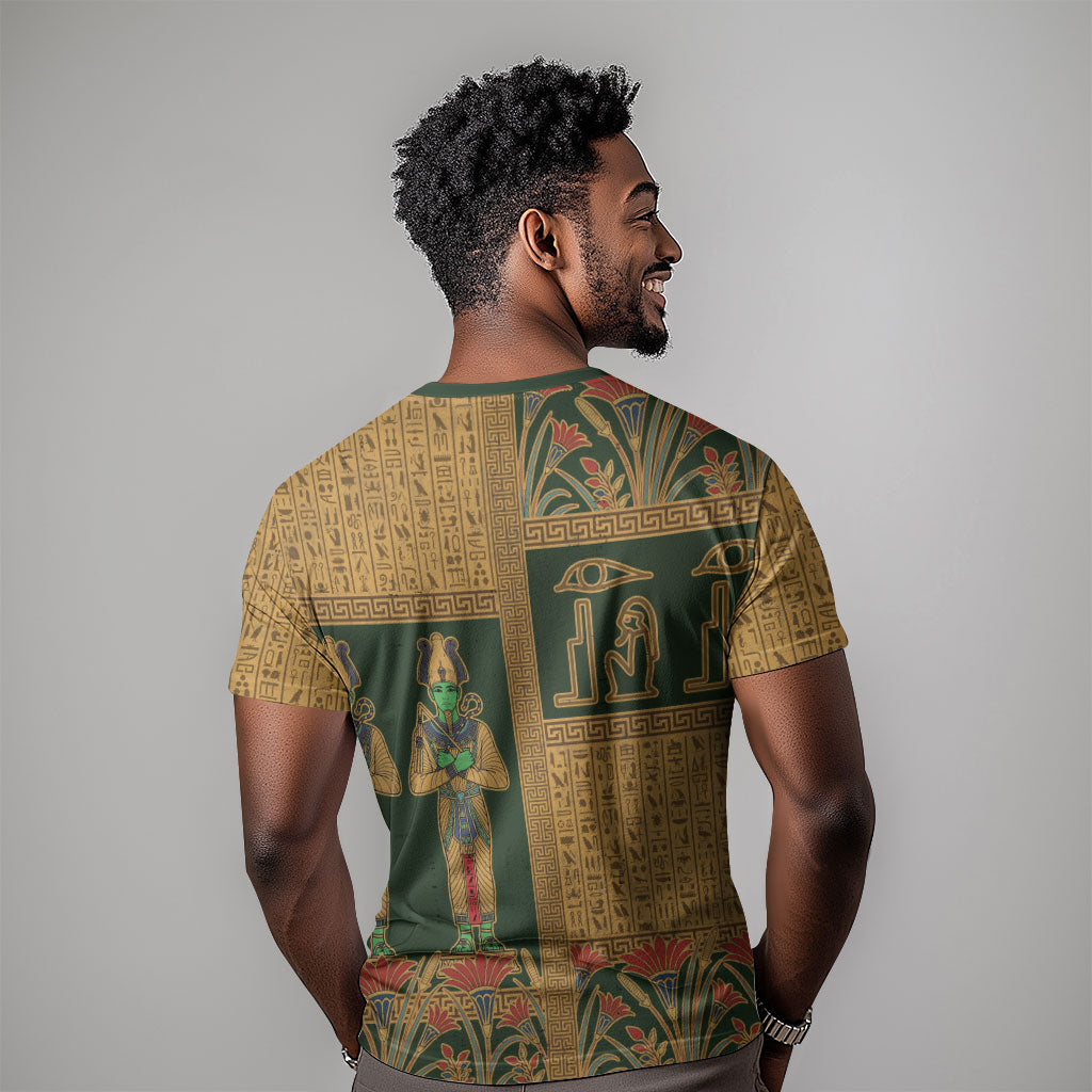 Egyptian God Osiris T shirt Green Pharaonic Hieroglyphic Patterns