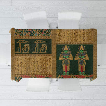 Egyptian God Osiris Tablecloth Green Pharaonic Hieroglyphic Patterns
