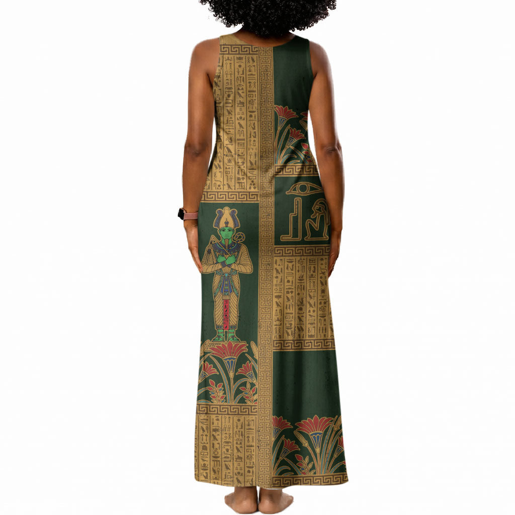 Egyptian God Osiris Tank Maxi Dress Green Pharaonic Hieroglyphic Patterns