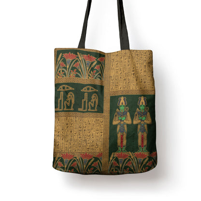 Egyptian God Osiris Tote Bag Green Pharaonic Hieroglyphic Patterns