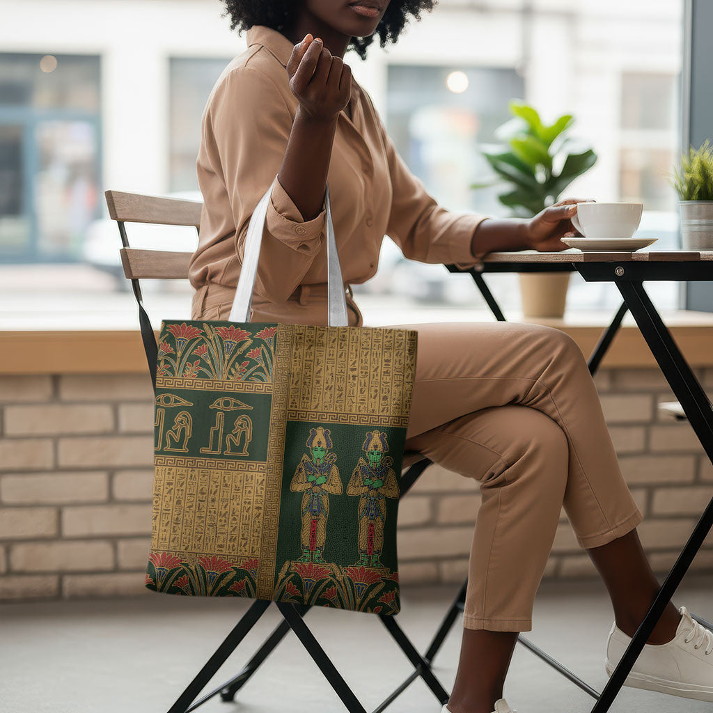 Egyptian God Osiris Tote Bag Green Pharaonic Hieroglyphic Patterns