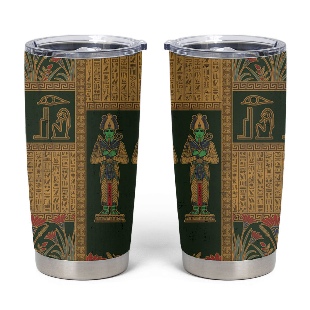 Egyptian God Osiris Tumbler Cup Green Pharaonic Hieroglyphic Patterns