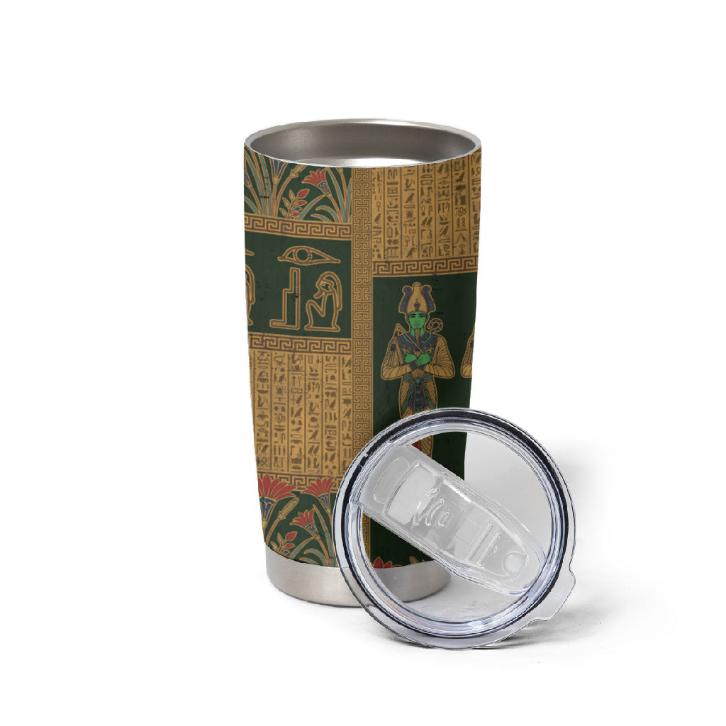 Egyptian God Osiris Tumbler Cup Green Pharaonic Hieroglyphic Patterns