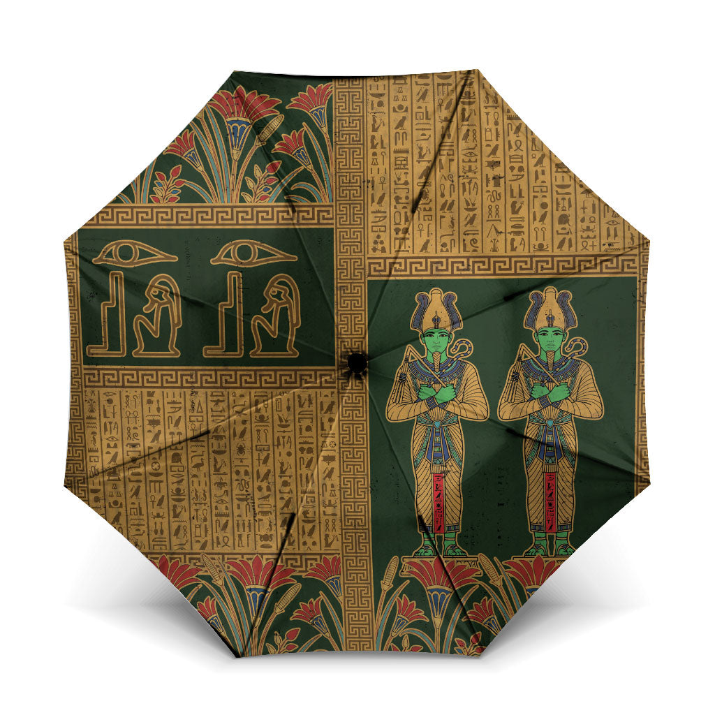 Egyptian God Osiris Umbrella Green Pharaonic Hieroglyphic Patterns