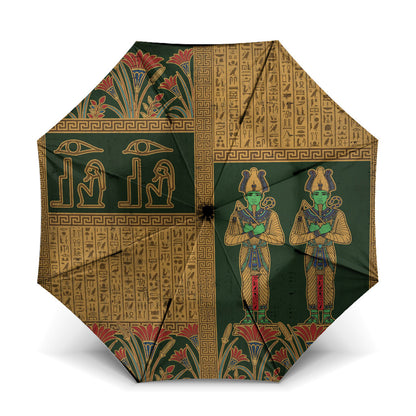 Egyptian God Osiris Umbrella Green Pharaonic Hieroglyphic Patterns
