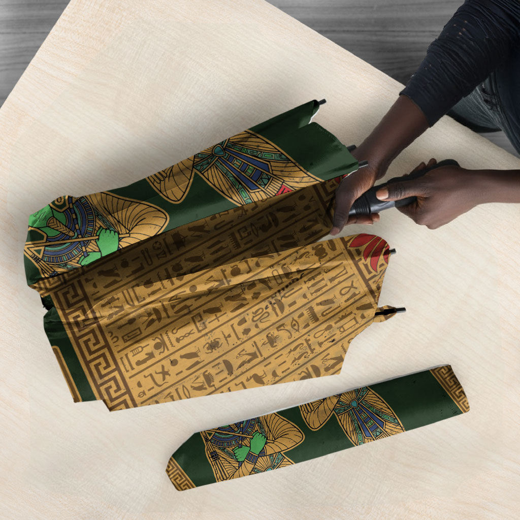Egyptian God Osiris Umbrella Green Pharaonic Hieroglyphic Patterns
