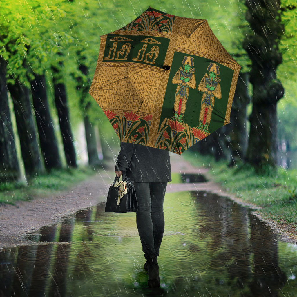 Egyptian God Osiris Umbrella Green Pharaonic Hieroglyphic Patterns