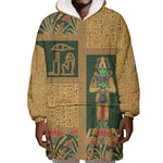 Egyptian God Osiris Wearable Blanket Hoodie Green Pharaonic Hieroglyphic Patterns