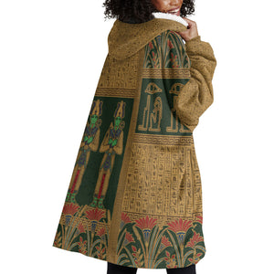 Egyptian God Osiris Wearable Blanket Hoodie Green Pharaonic Hieroglyphic Patterns