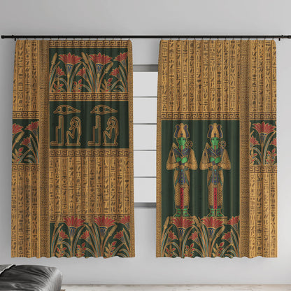 Egyptian God Osiris Window Curtain Green Pharaonic Hieroglyphic Patterns
