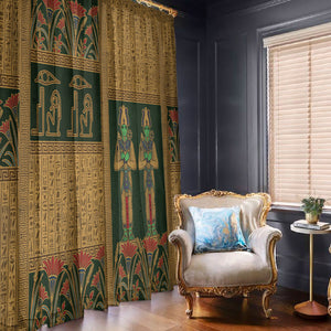 Egyptian God Osiris Window Curtain Green Pharaonic Hieroglyphic Patterns