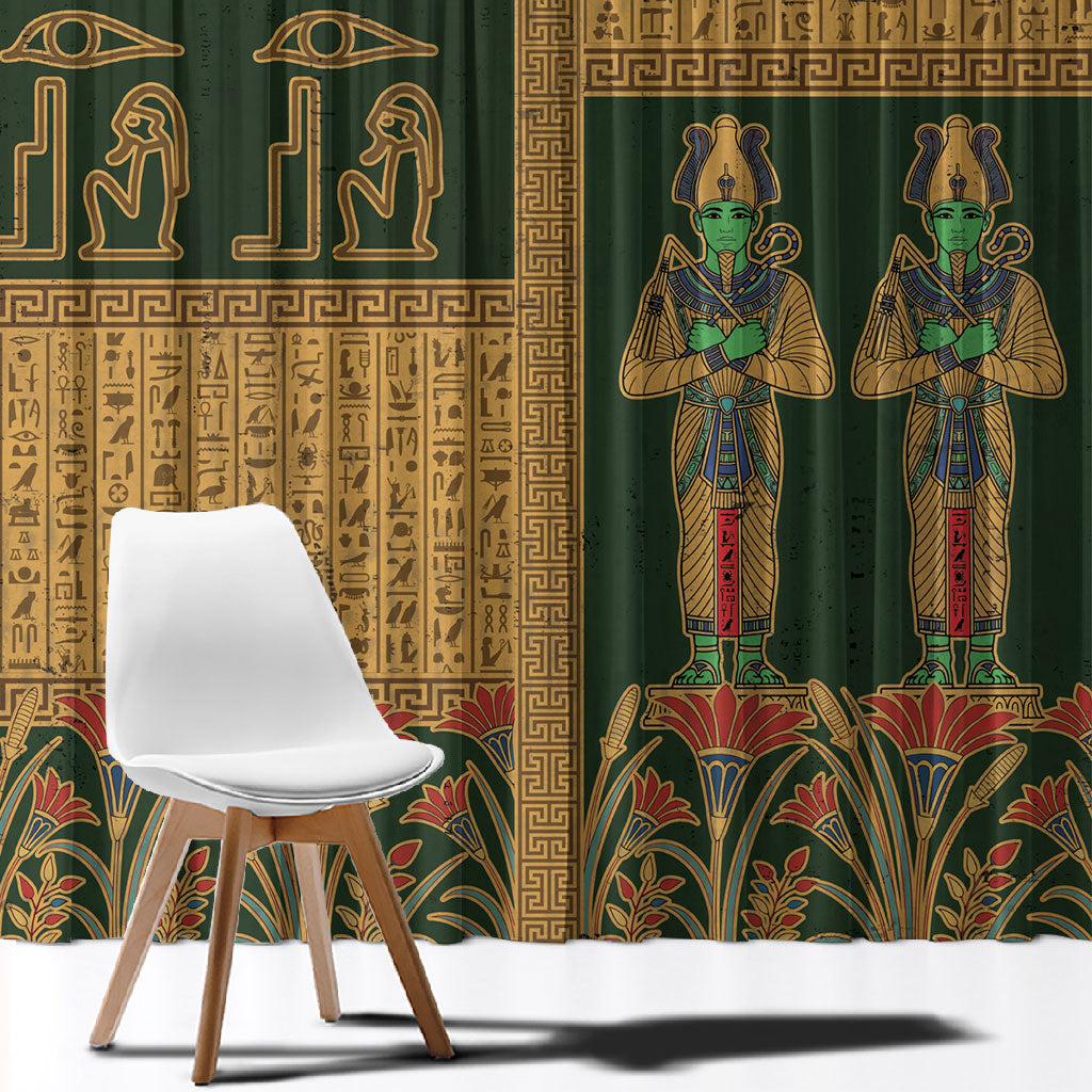 Egyptian God Osiris Window Curtain Green Pharaonic Hieroglyphic Patterns