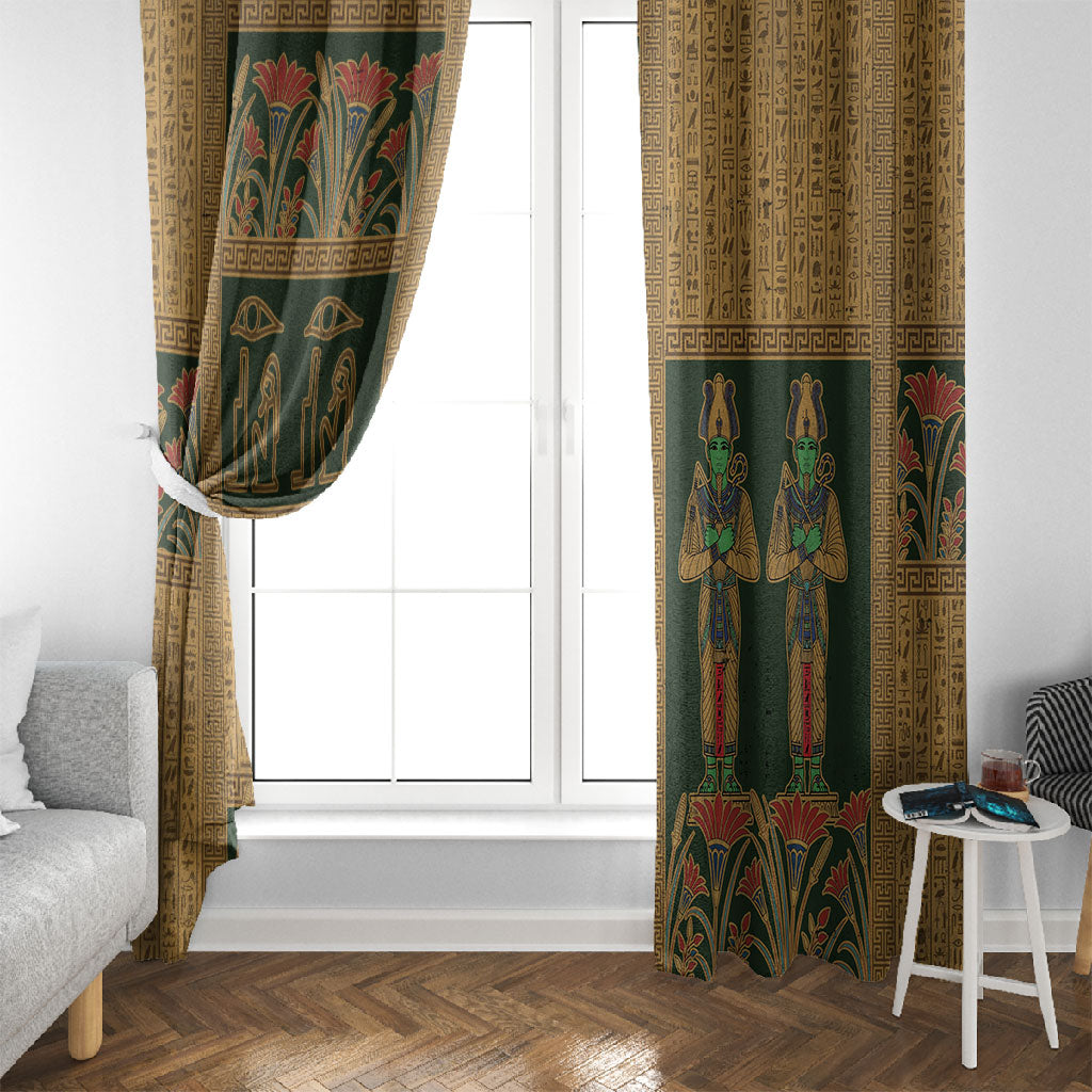 Egyptian God Osiris Window Curtain Green Pharaonic Hieroglyphic Patterns