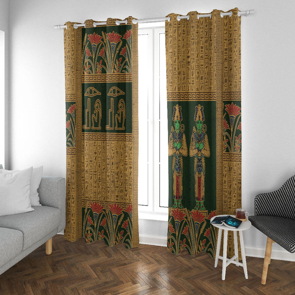Egyptian God Osiris Window Curtain Green Pharaonic Hieroglyphic Patterns