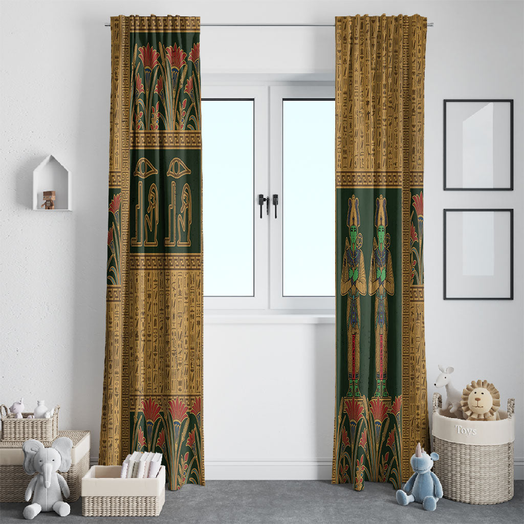 Egyptian God Osiris Window Curtain Green Pharaonic Hieroglyphic Patterns