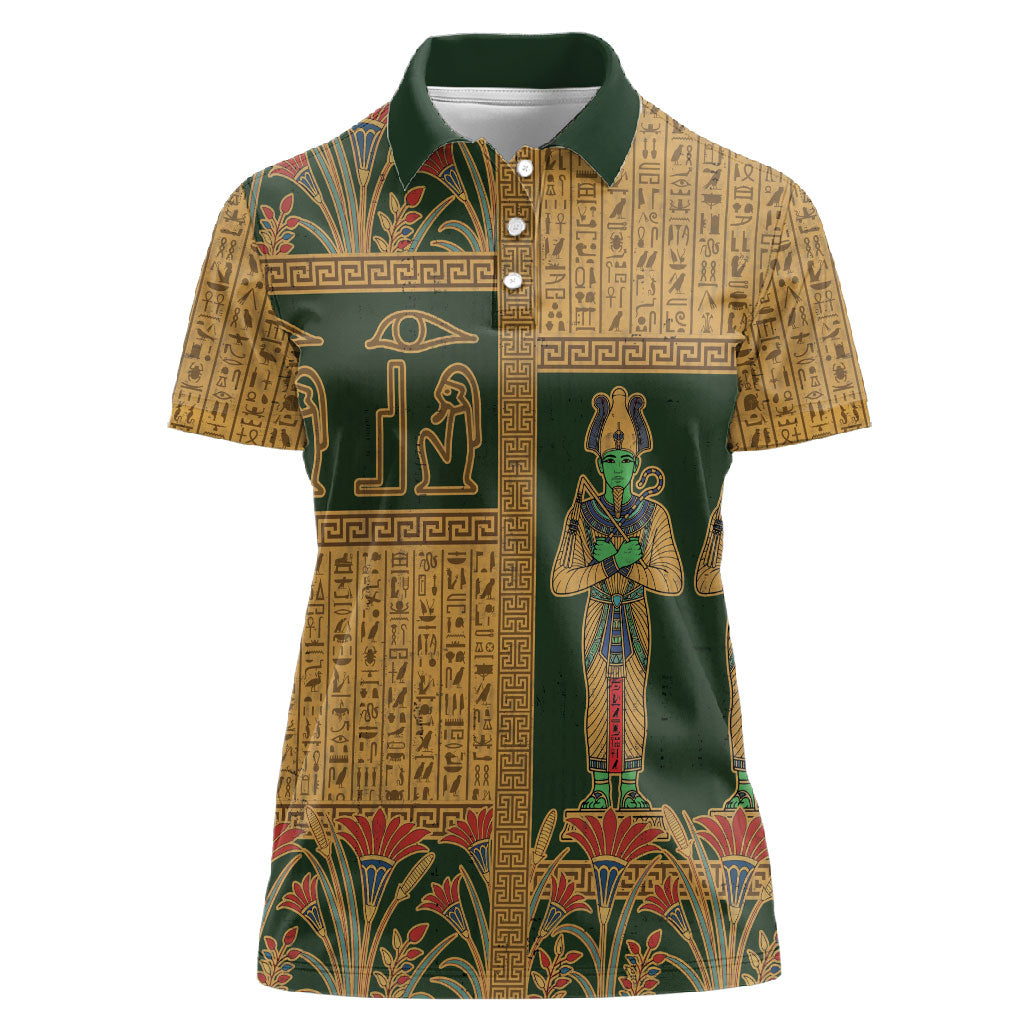 Egyptian God Osiris Women Polo Shirt Green Pharaonic Hieroglyphic Patterns