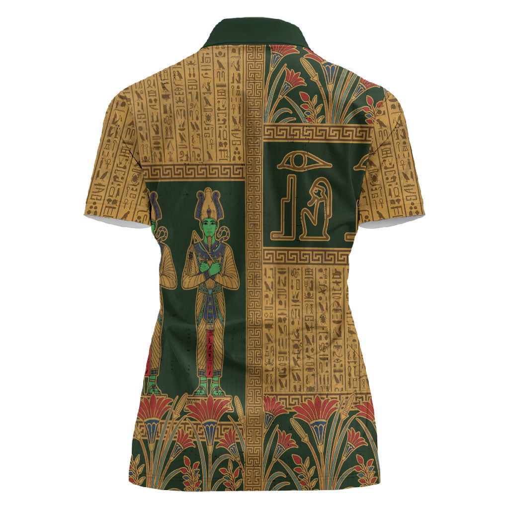 Egyptian God Osiris Women Polo Shirt Green Pharaonic Hieroglyphic Patterns