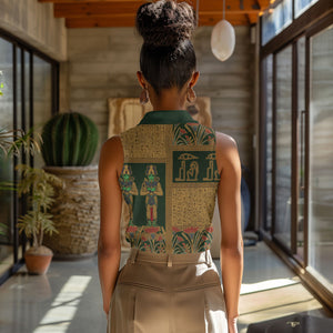 Egyptian God Osiris Women Sleeveless Polo Shirt Green Pharaonic Hieroglyphic Patterns