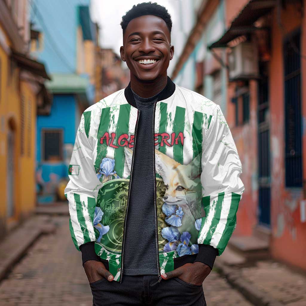 Personalized Algeria Bomber Jacket Fennec And Iris Grunge Style - African Pride