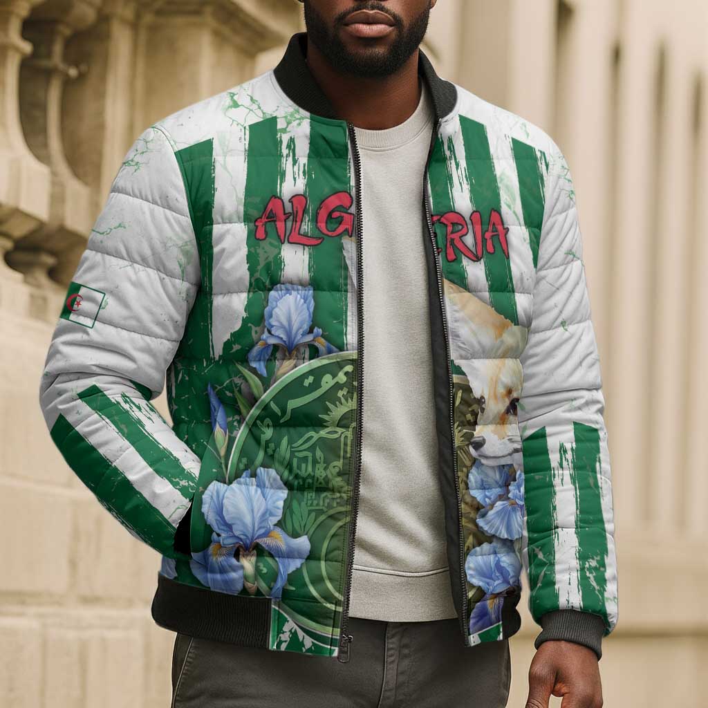 Personalized Algeria Bomber Puffer Jacket Fennec And Iris Grunge Style - African Pride