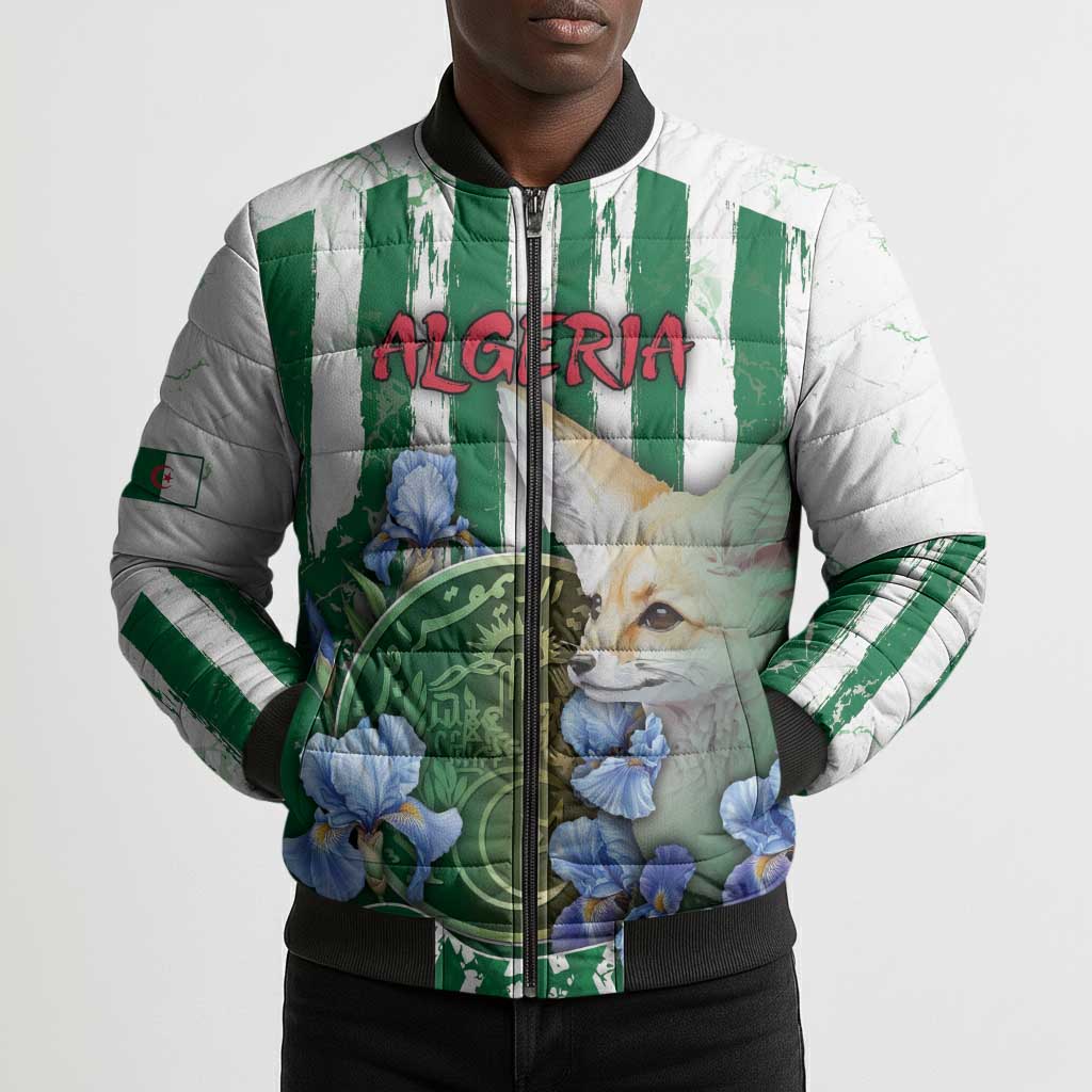 Personalized Algeria Bomber Puffer Jacket Fennec And Iris Grunge Style - African Pride