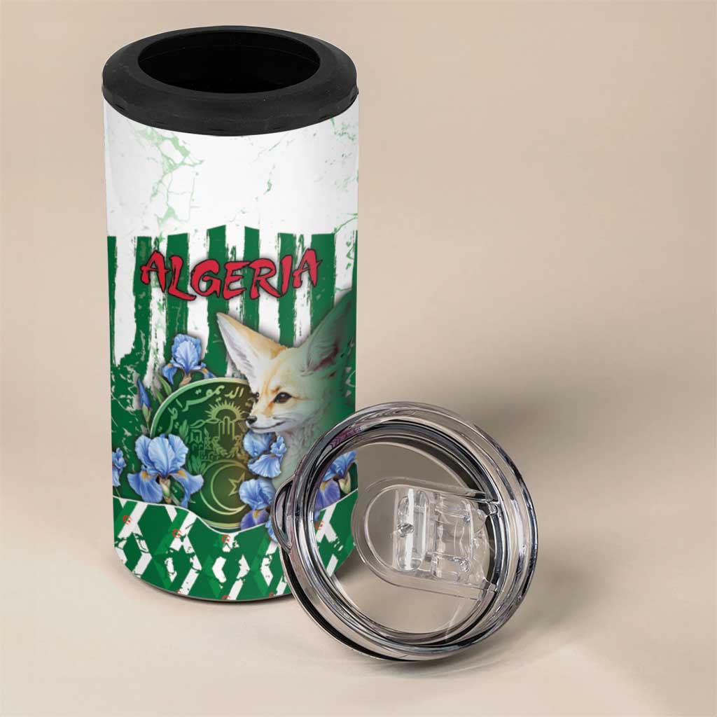 Personalized Algeria 4 in 1 Can Cooler Tumbler Fennec And Iris Grunge Style - African Pride