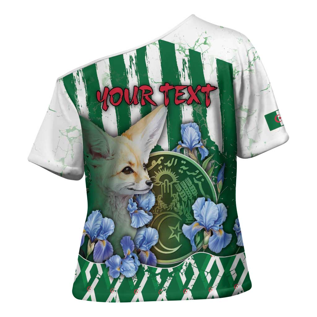 Personalized Algeria Cross Shoulder Shirt Fennec And Iris Grunge Style - African Pride