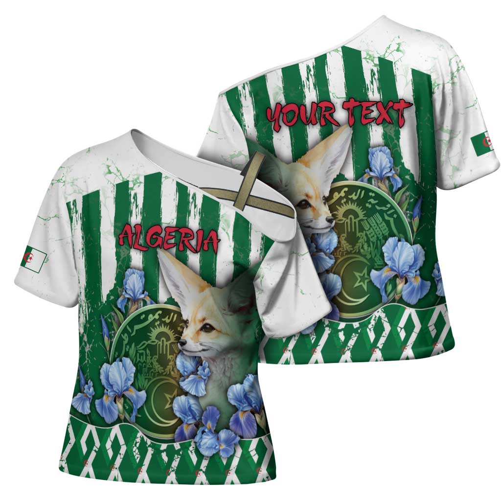 Personalized Algeria Cross Shoulder Shirt Fennec And Iris Grunge Style - African Pride