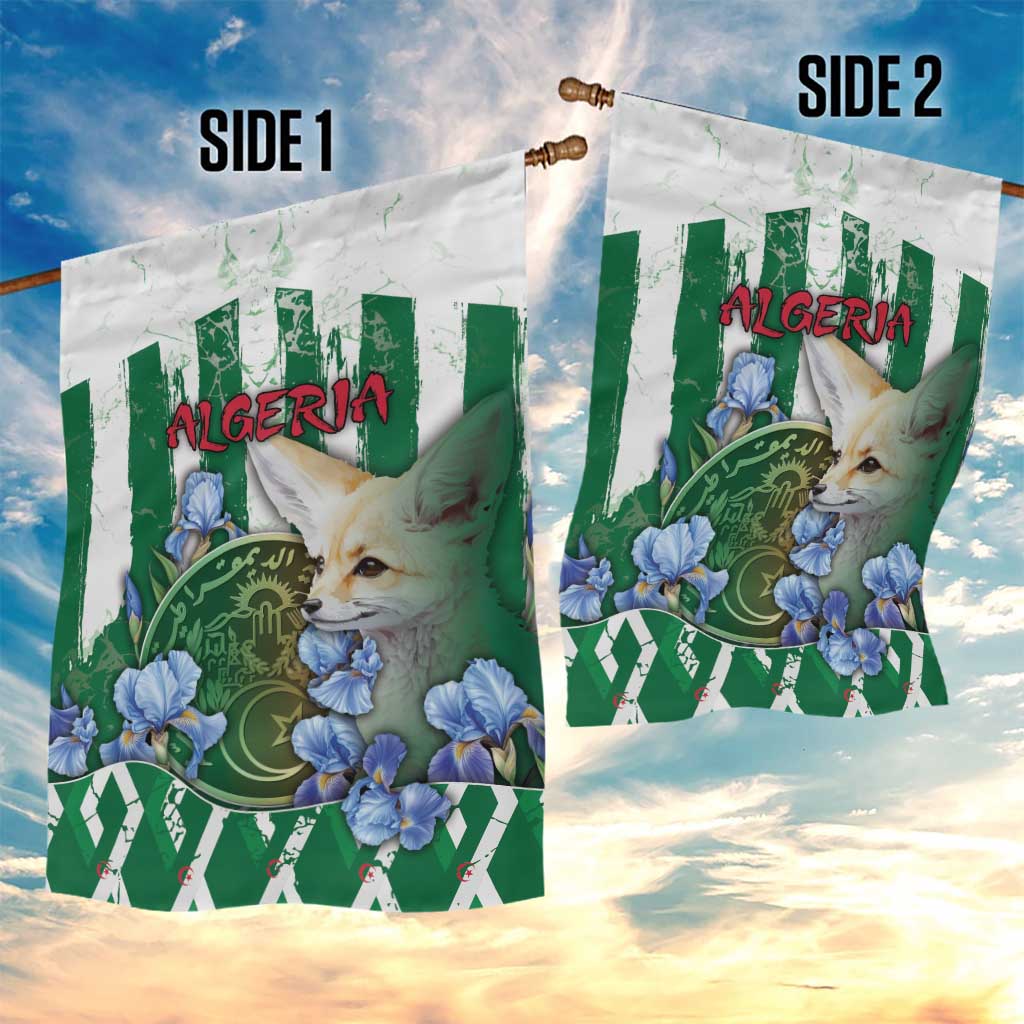 Algeria Garden Flag Fennec And Iris Grunge Style - African Pride