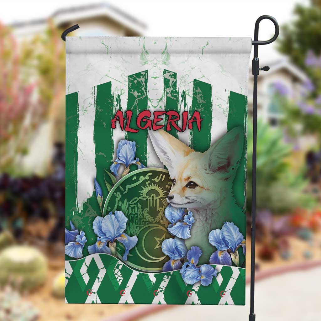 Algeria Garden Flag Fennec And Iris Grunge Style - African Pride