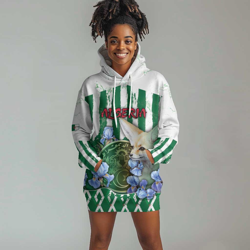 Personalized Algeria Hoodie Dress Fennec And Iris Grunge Style - African Pride