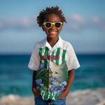 Personalized Algeria Kid Hawaiian Shirt Fennec And Iris Grunge Style - African Pride