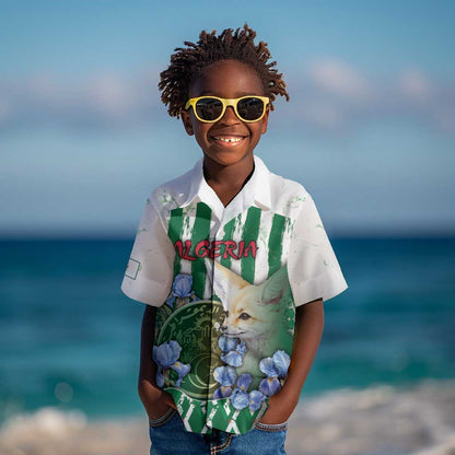 Personalized Algeria Kid Hawaiian Shirt Fennec And Iris Grunge Style - African Pride