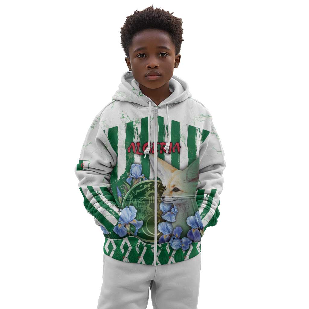 Personalized Algeria Kid Hoodie Fennec And Iris Grunge Style - African Pride