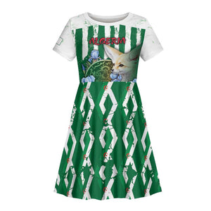 Personalized Algeria Kid Short Sleeve Dress Fennec And Iris Grunge Style - African Pride