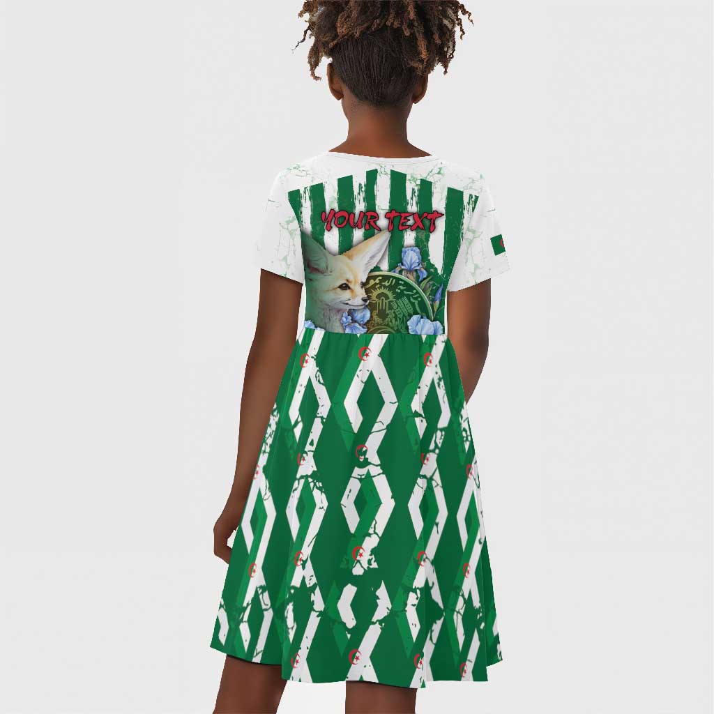 Personalized Algeria Kid Short Sleeve Dress Fennec And Iris Grunge Style - African Pride