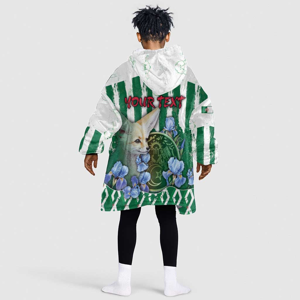 Personalized Algeria Kid Wearable Blanket Hoodie Fennec And Iris Grunge Style - African Pride