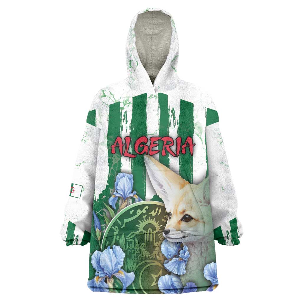 Personalized Algeria Kid Wearable Blanket Hoodie Fennec And Iris Grunge Style - African Pride