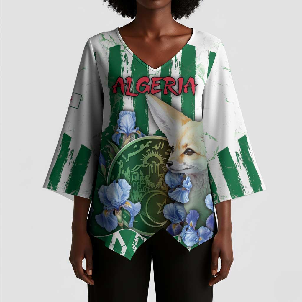 Personalized Algeria Kimono Sleeve Blouse Fennec And Iris Grunge Style - African Pride